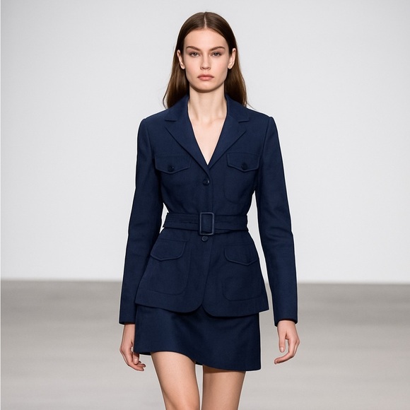Prada 100% silk belted blazer jacket in navy blue - Picture 1 of 16